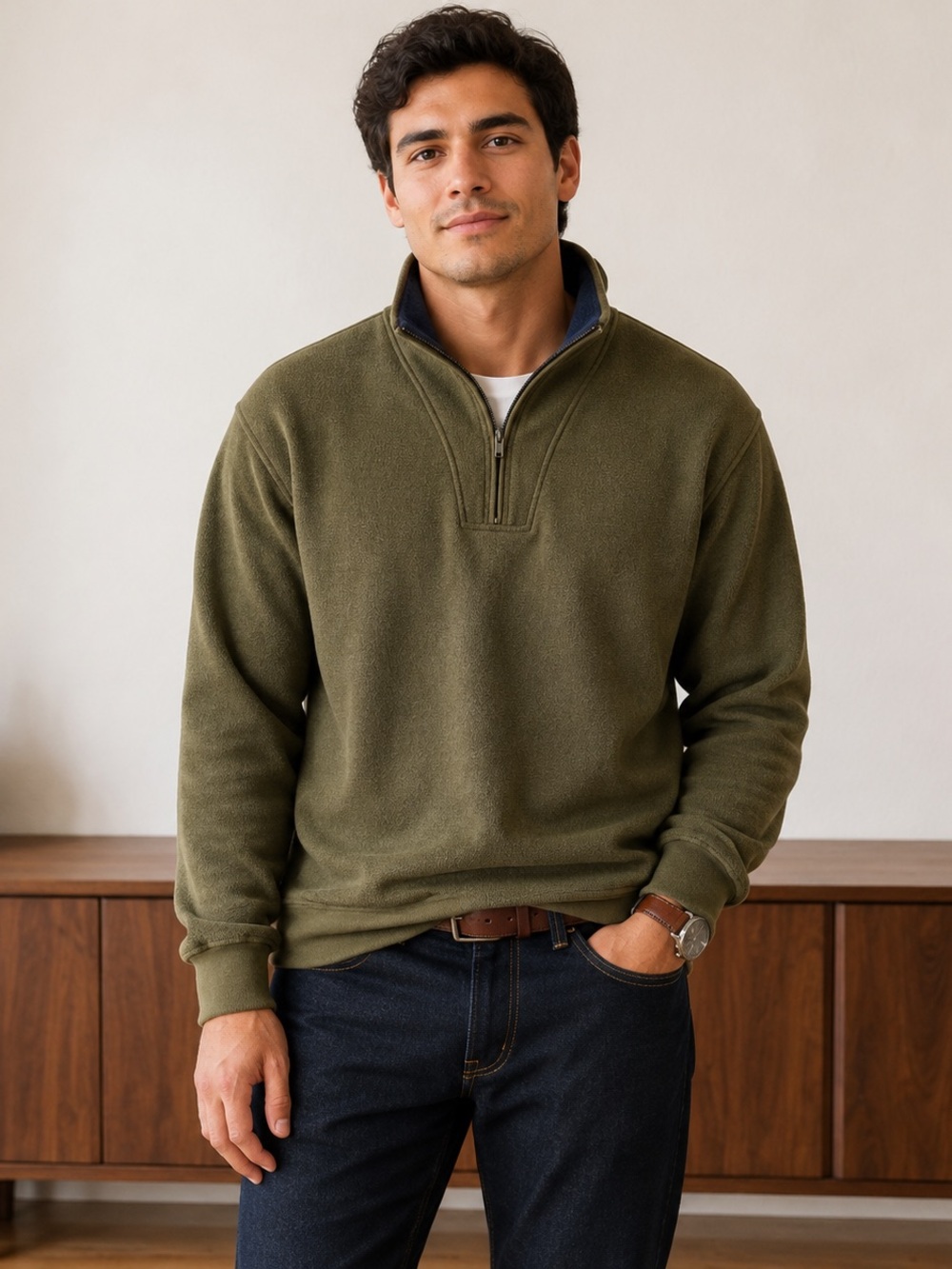 ORVIS Men’s Olive Green Quarter Zip Cotton Blend Pullover Size XL